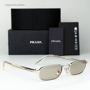 Prada Women Sunglasses Silver Brown Rectangle PRB54S 1BC30P NEW AUTHENTIC